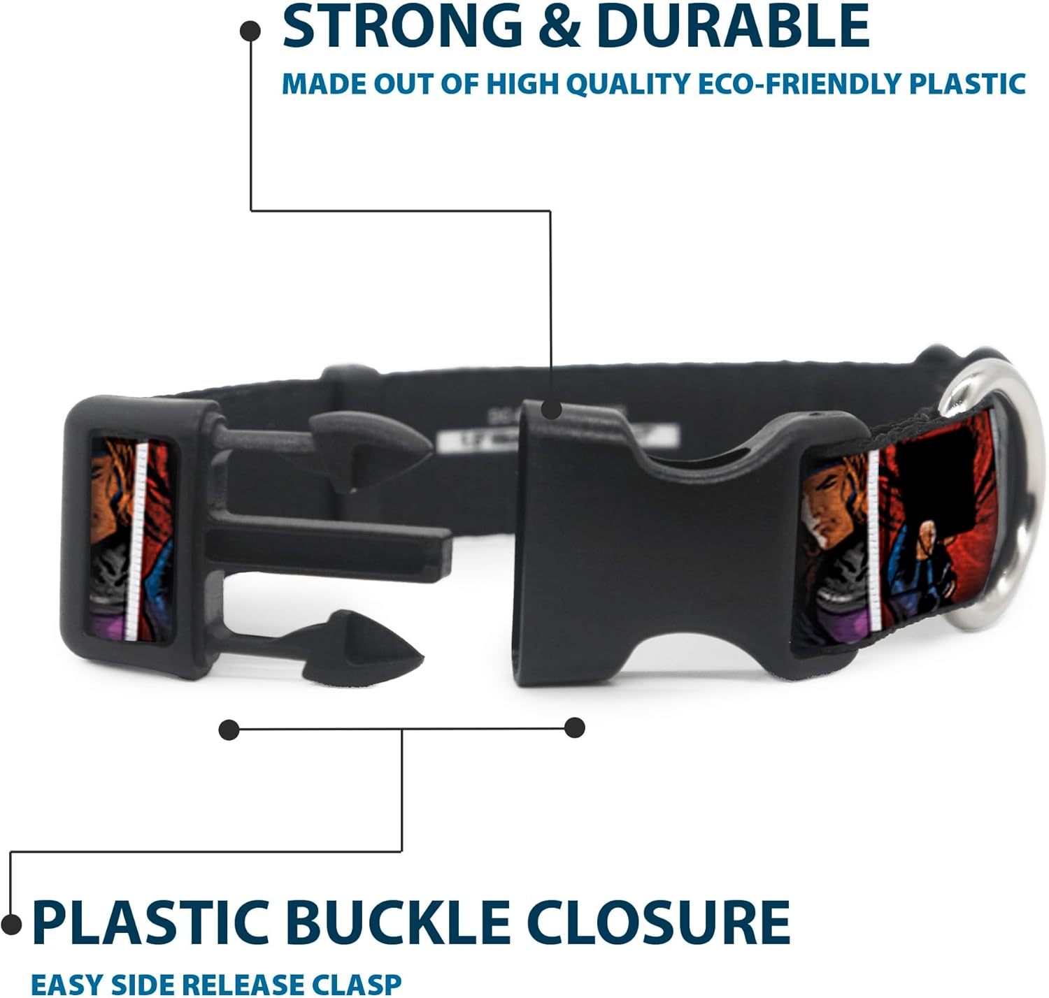 Marvel Comics Pet Collar, Dog Collar Plastic Buckle, X Men Gambit Cards Pose Blocks, 16 to 23 Inches 1.5 Inch Wide