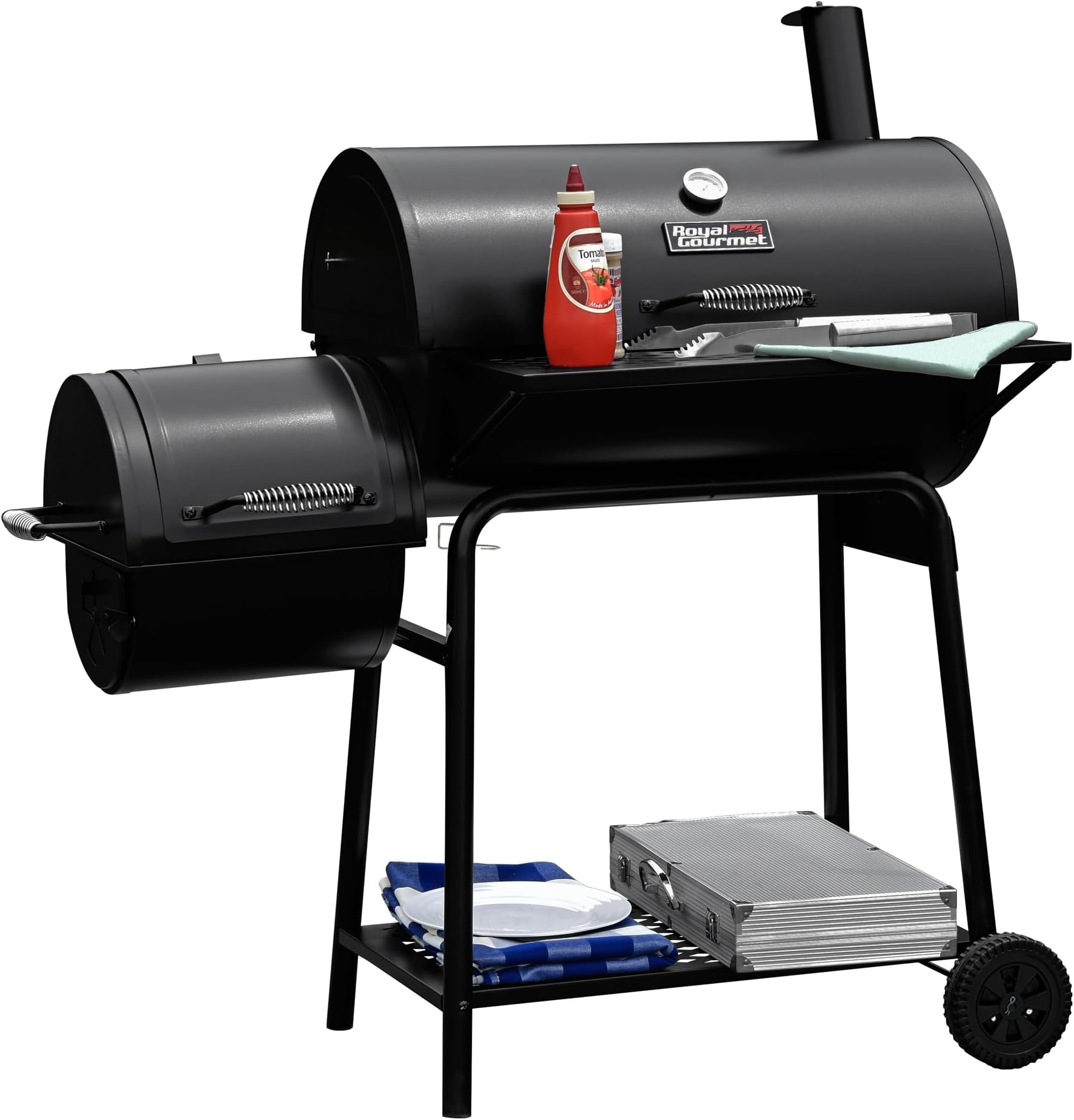 Royal Gourmet CC1830F Charcoal Grill with Offset Smoker, 811 Sq. Inches Cooking Space, Barrel Charcoal BBQ Grill for Outdoor Backyard Cooking, Black