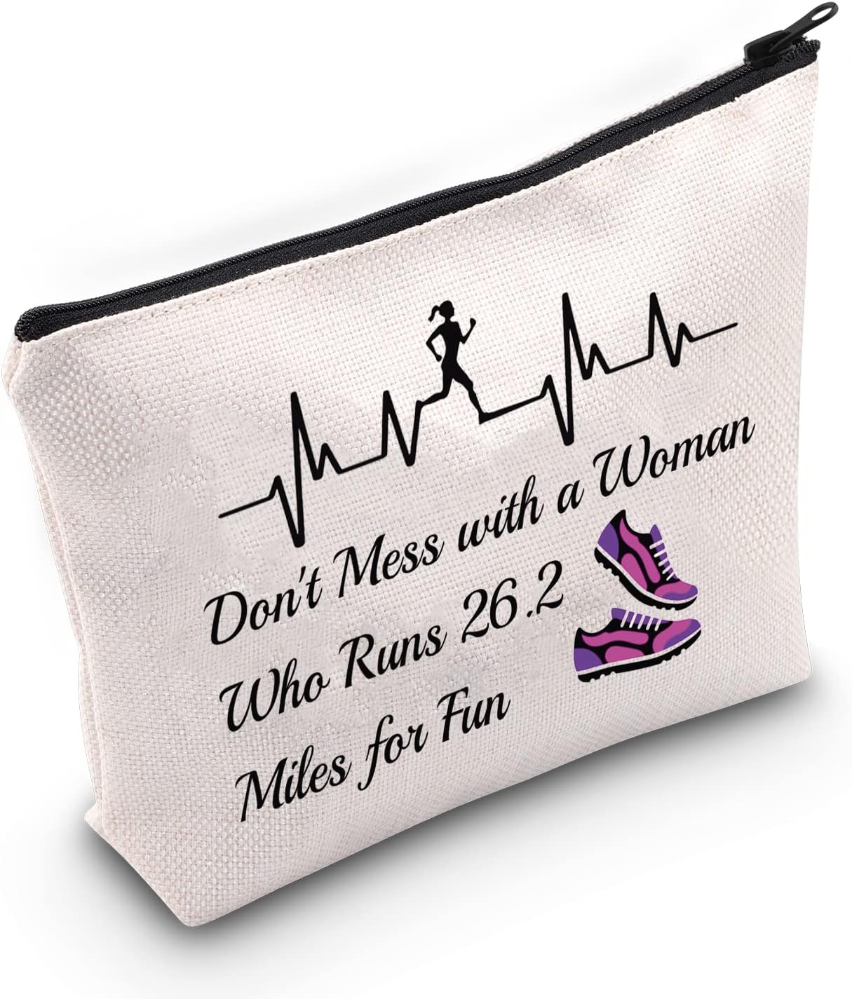 ZJXHPO Running Woman Marathon Cosmetic Bag Don't Mess With A Woman Who Runs 26.2 Miles For Fun Makeup Bag With Zipper Runner Gift (26.2 Miles) image 2