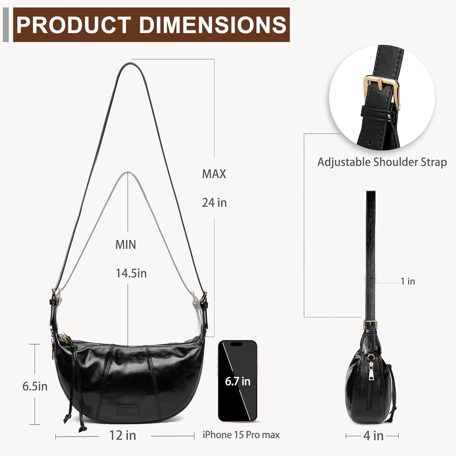 Small Crescent Crossbody Bags for Women Vegan Leather Womens Purse Hobo Shoulder Sling Bag Handbag with Adjustable Strap