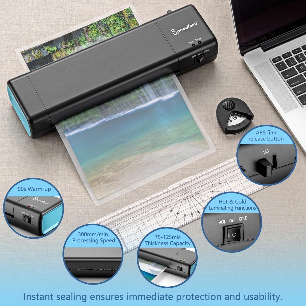 4 in 1 Laminator Machine,Home laminator,A4 Laminating Machine Hot & Cold with Paper Trimmer & Corner Rounder,Fast Heating,New ABS Material,9-Inch Laminator for Home School Office