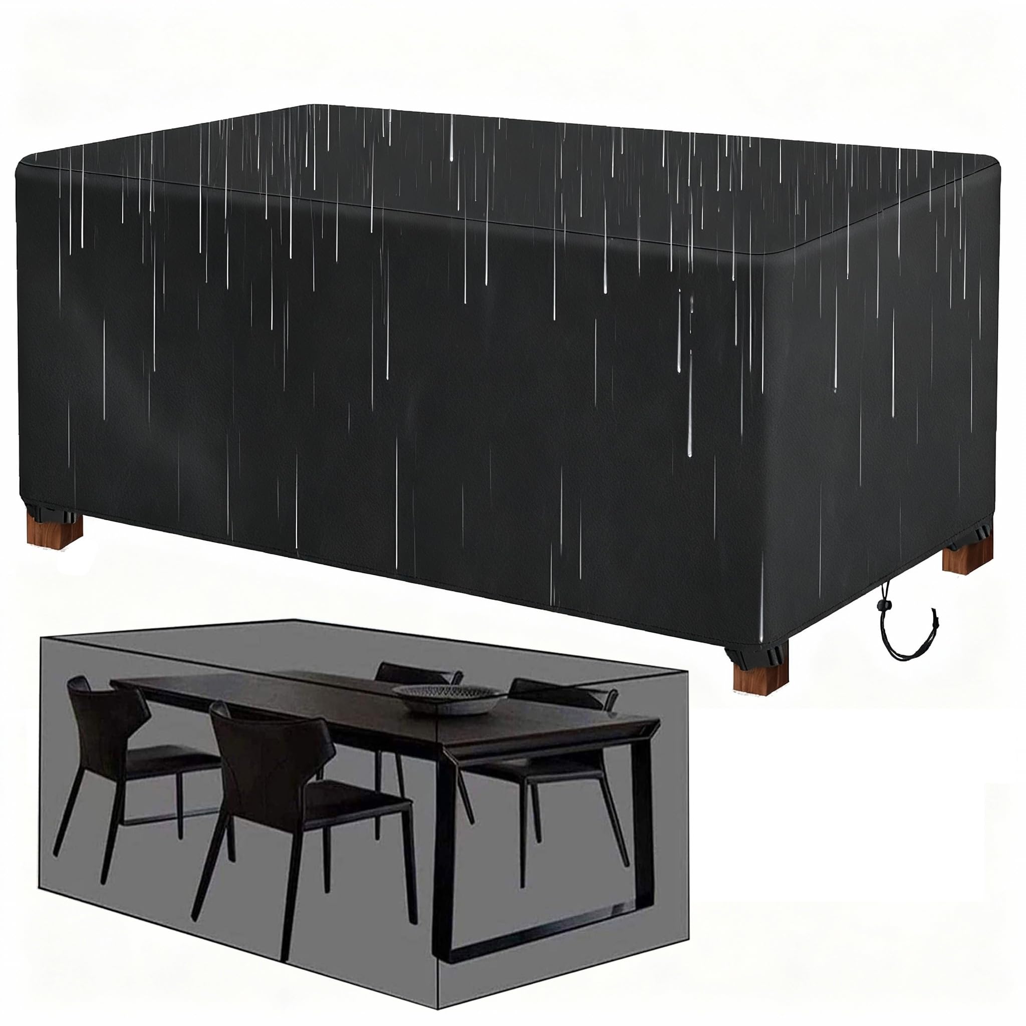 Couverture de table de jardin imperméable grande taille 355x325cm noire