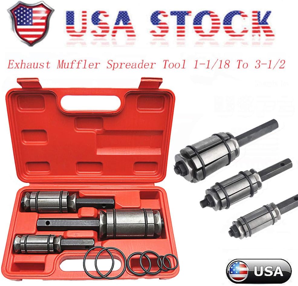 3 pcs Tail Exhaust Pipe Expander, 1-1/8 to 3-1/4 Inch Exhaust Muffler Spreader Tool, 6 x Extra O-Rings,Tail Pipe Muffler Exhaust Expander Kit with Blow Mold Storage Case (Black)