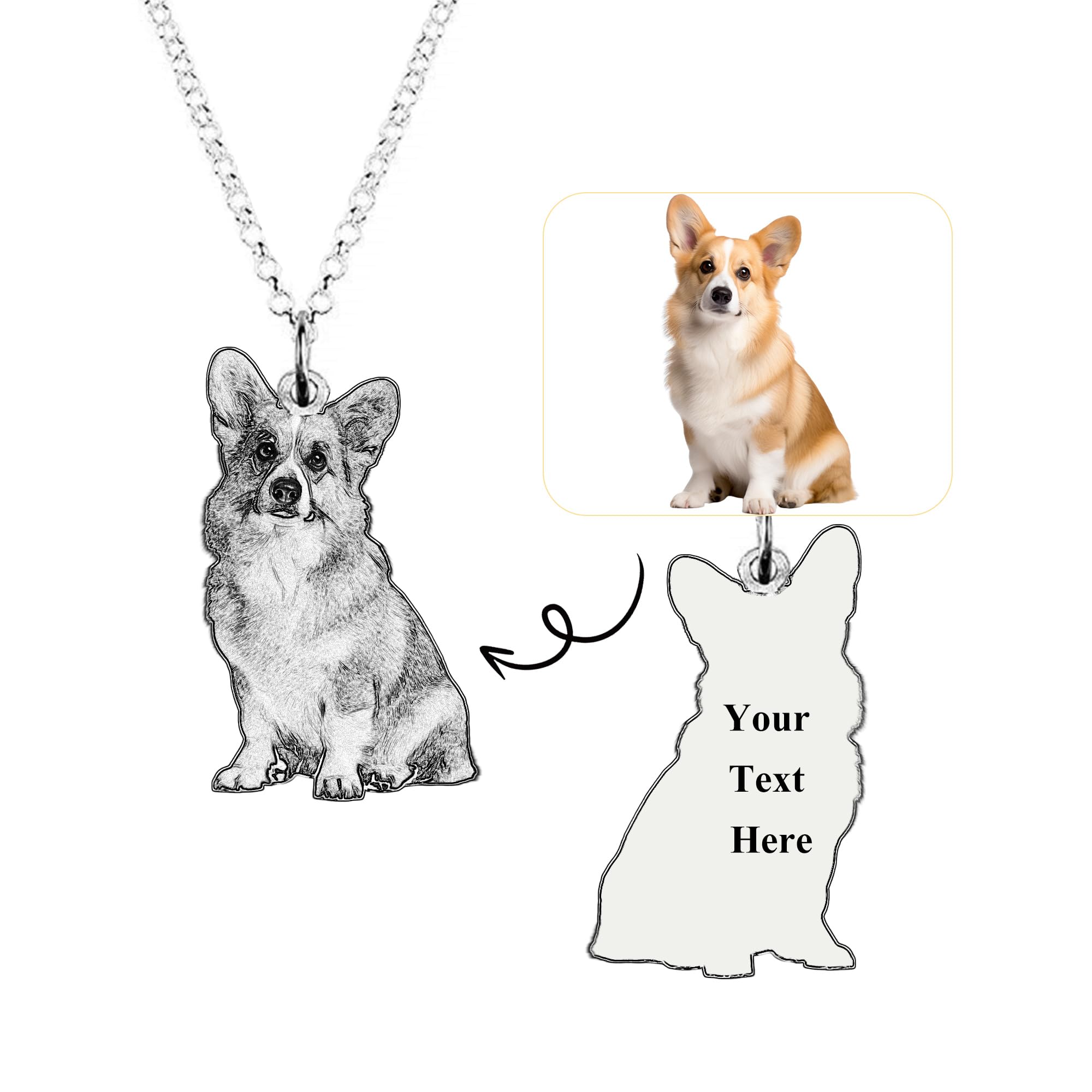 Regali commemorativi personalizzati per animali domestici Collana di immagini in argento 925 Collana personalizzata con foto di cani gatti Ritratto di animale domestico Collana incisa