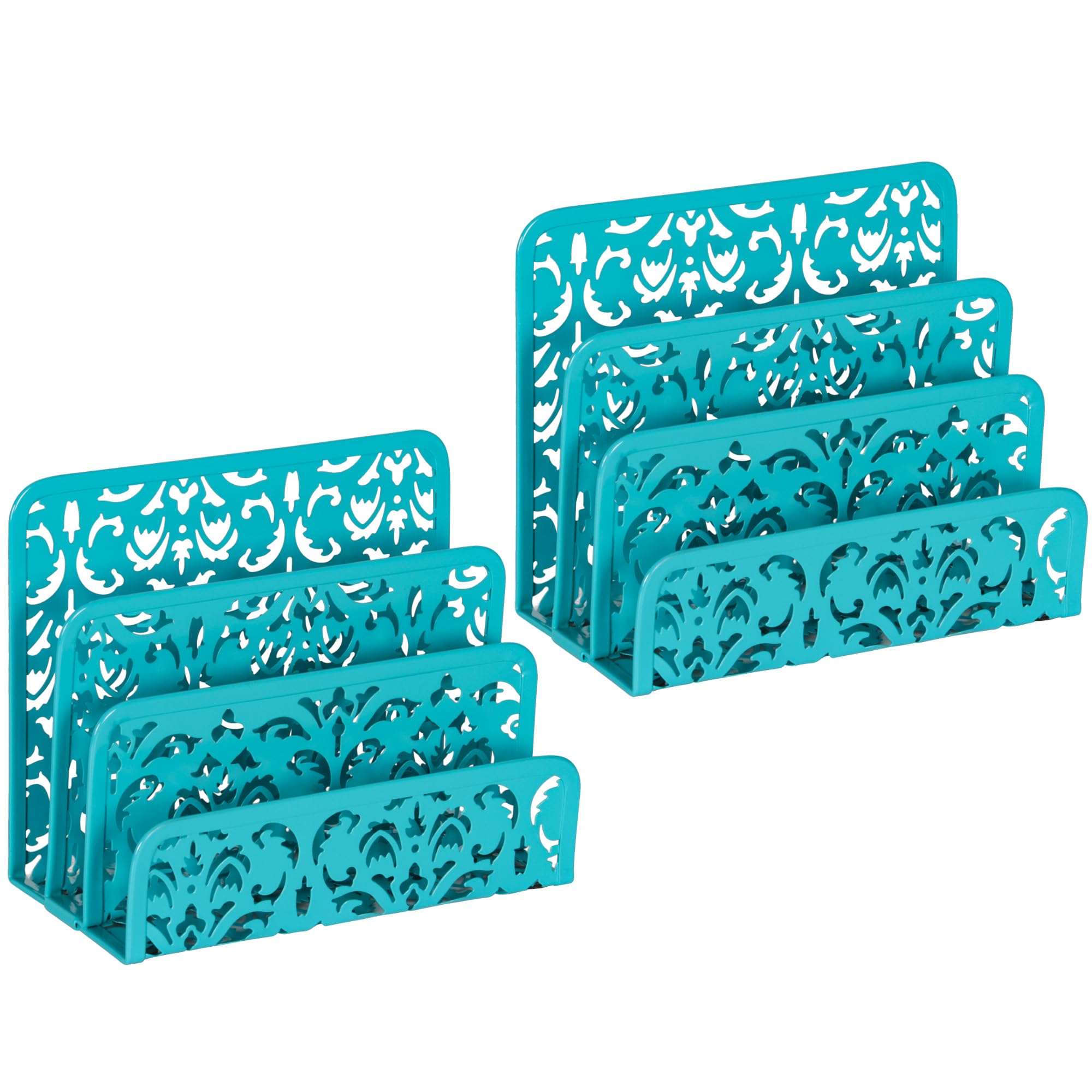 EasyPAG Mail Organizer Countertop 2pc Desk Mail Sorter for Envelope 3-Slot Vertical Letter Holder for Office, Home, School, Dark Teal — image 1