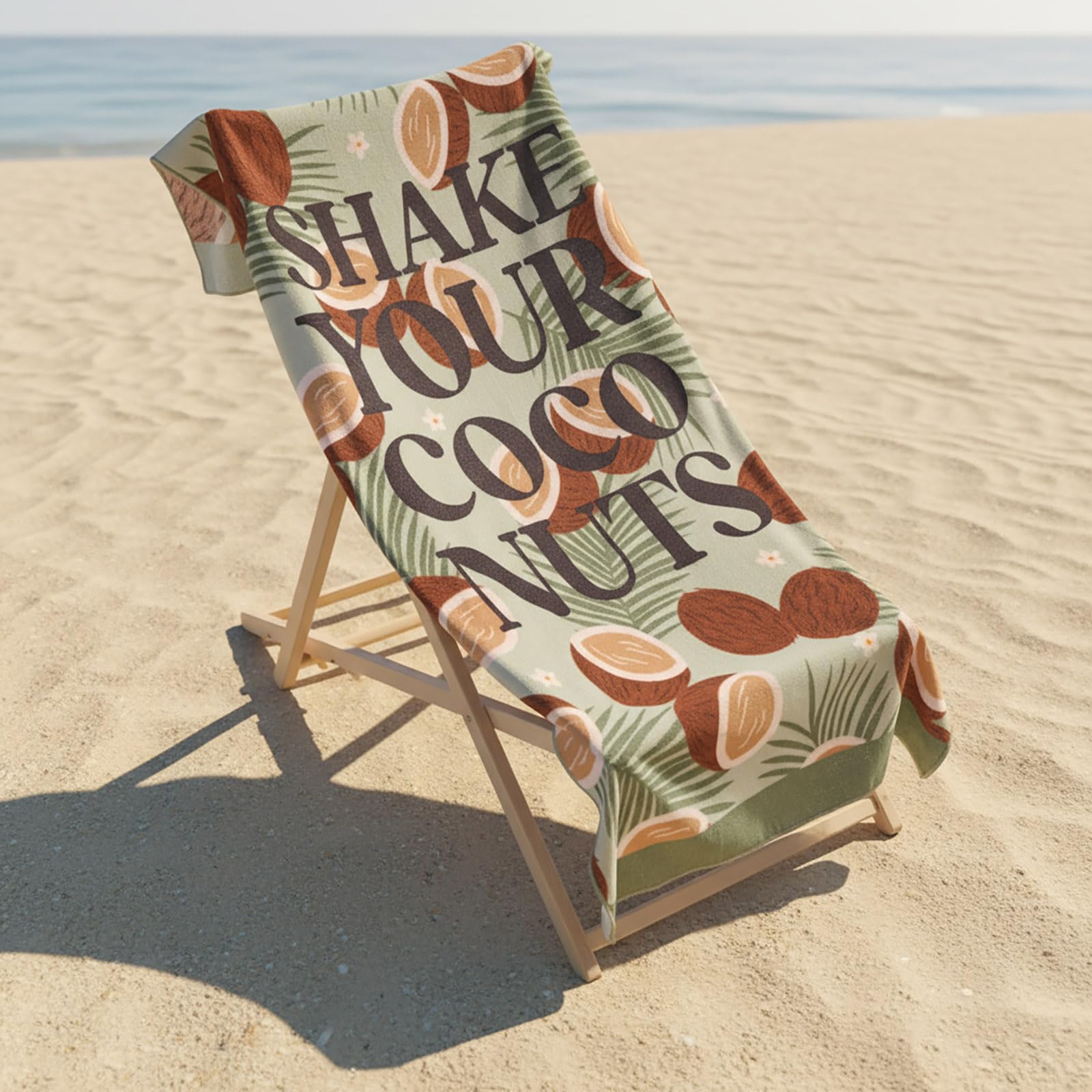 Ohs Women's Green Microfibre Beach Towel, Shake Your Coconuts Slogan Super Soft Quick Dry Sand Free Large Beach Towel Lightweight Compact Travel Summer Essentials Holiday Towels, - 71 X 152Cm