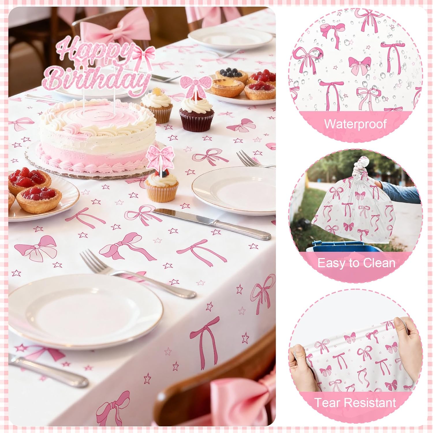 19th Pink Birthday Decorations for Girls, Pink Bow Coquette Birthday Decoration Party Supplies Includes Fringe Curtain, Number balloons, Bow Cake Topper, Banner, Hanging Swirls - Image 5