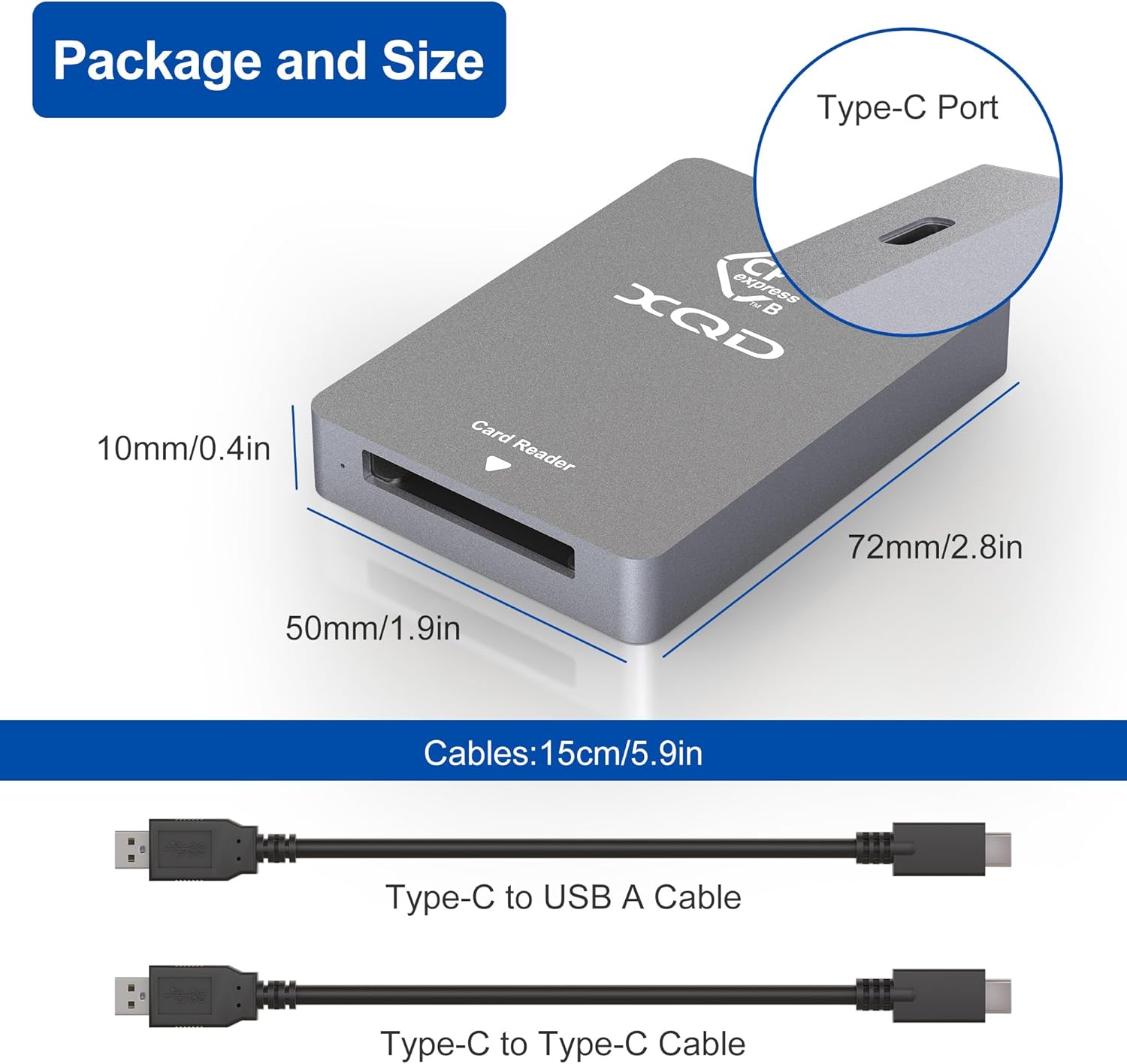 XQD & CFexpress Type B Card Reader 2-in-1 - USB 3.2 10Gbps CFexpress Type B Memory Card Reader for CF Express Type B Card, S onyy G/M Series USB Mark XQD Card and Lexar 2933x/1400x Mark XQD Card