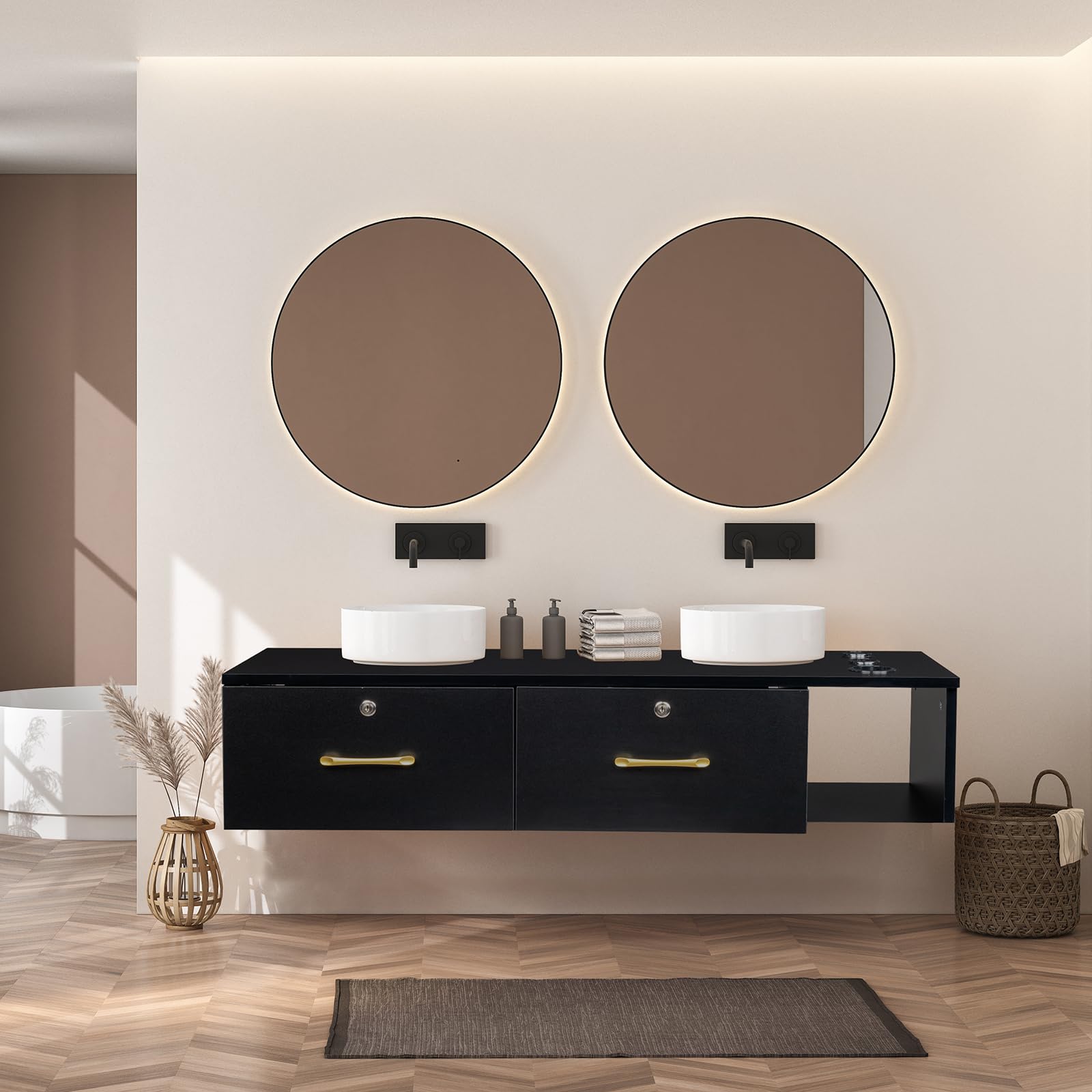 Black Floating TV Shelf Under TV Stand Console Cabinet Floating Hanging Desk Home Office Furniture Floating Console Space-Saving Under TV Shelf for Bedroom, Living Room 41.34