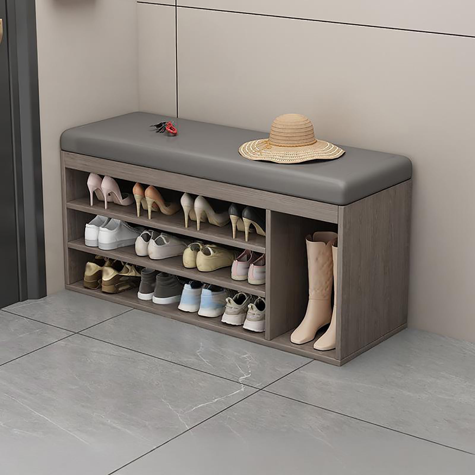MSHGSKU Multifunctional Open Shoe Bench 3 Layer Shoe Rack for Entryway Bedroom Living Room Gray Storage Ottoman Stylish Footrest 120cm Wide