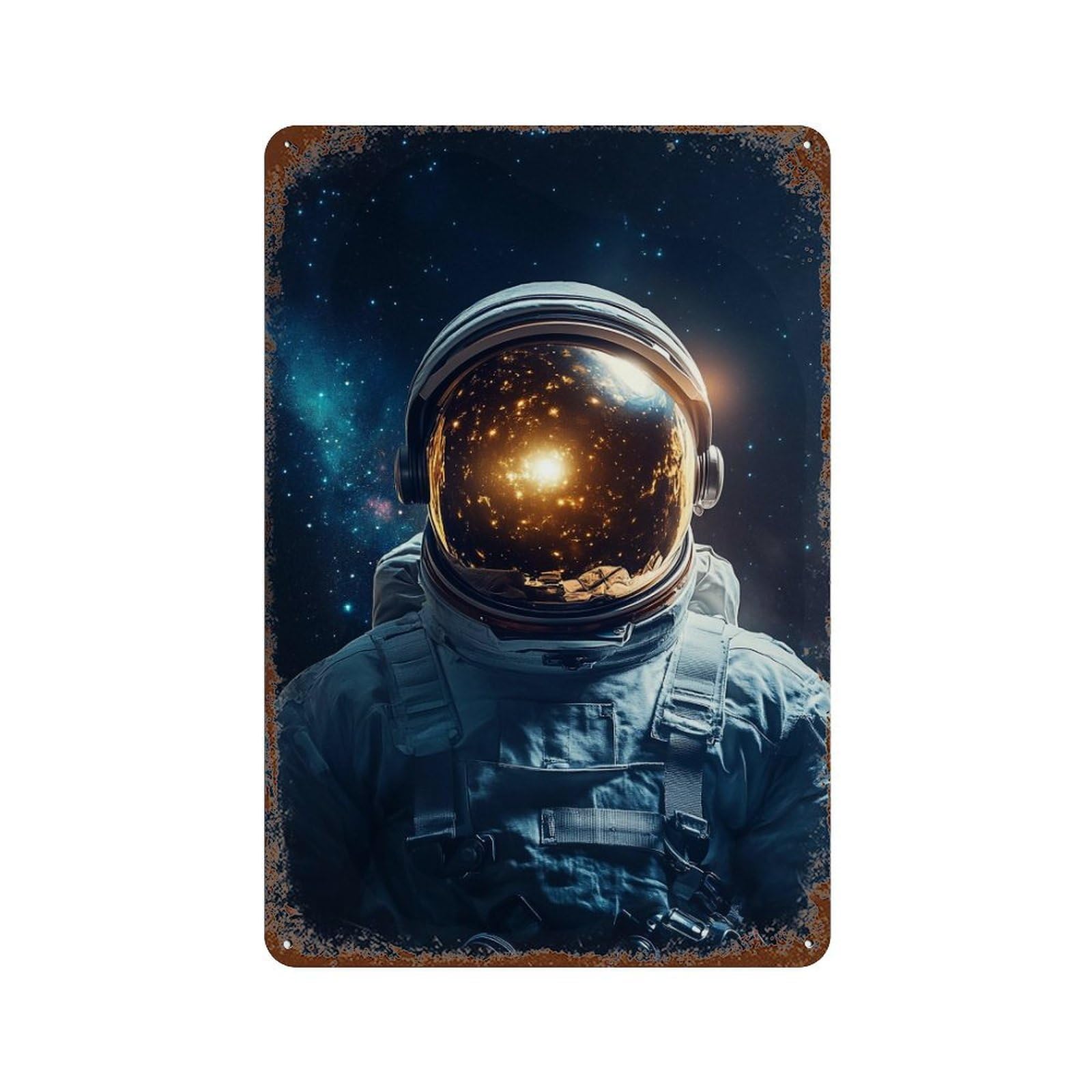 Astronaut in Space Aged Metal Wall Plaque 11.8"x7.9", Rustic Home Decor for Garage, Pub Or Kitchen