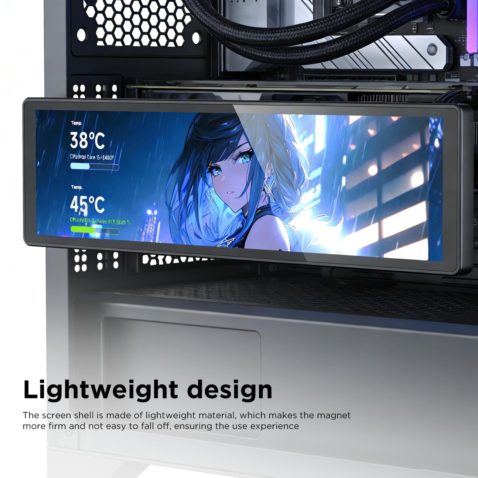 TZMRIT 9.16" Universal LCD Screen Display for PC,Customizable ARGB Frame,Temperature Display Panel,Mini Monitor,with Preset & DIY Themes for Gaming PC Case/CPU Cooler (BK)