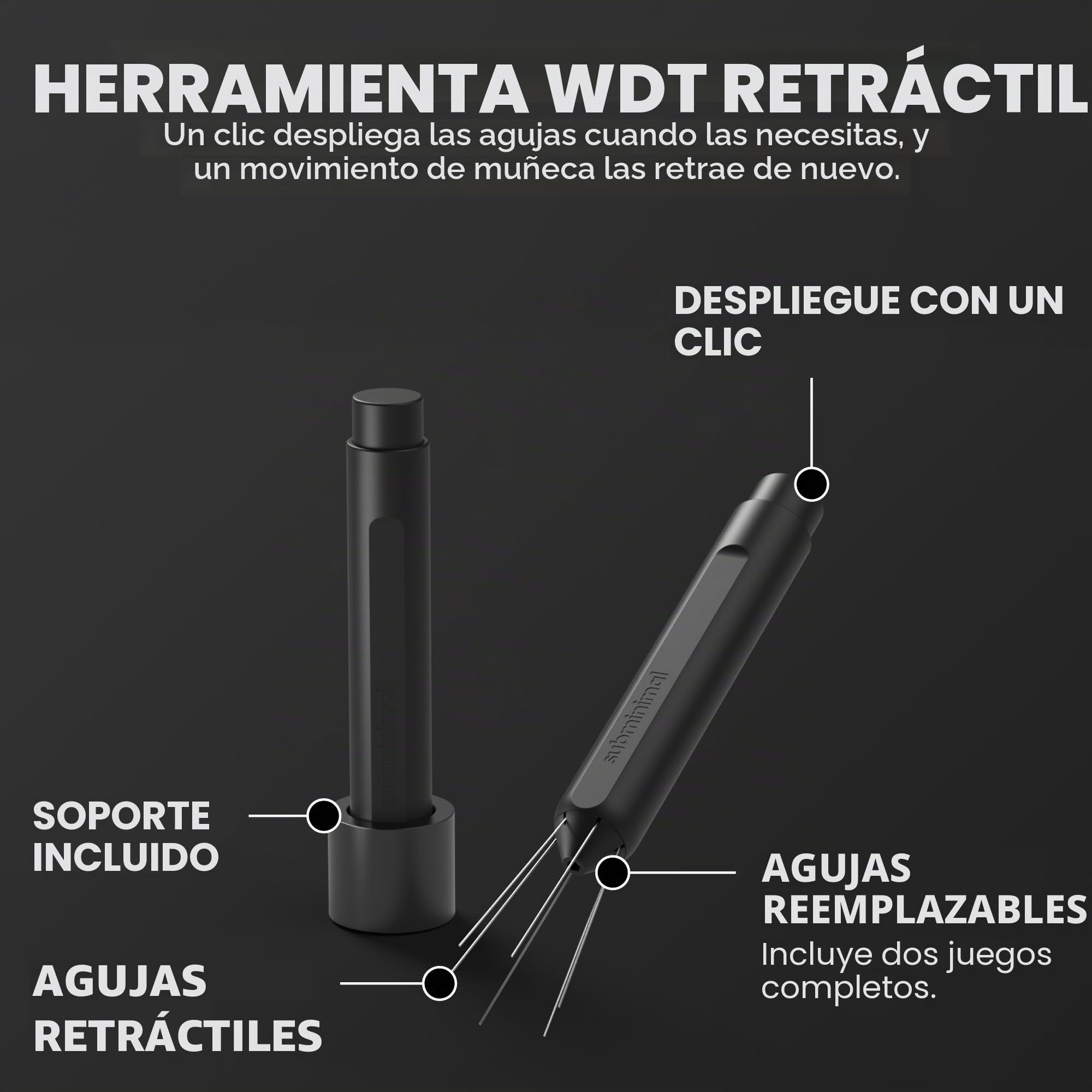 Subminimalista Flick WDT Herramienta de espresso - Herramienta de agitación para barista - Tamper con agujas retráctiles - Piezas y accesorios