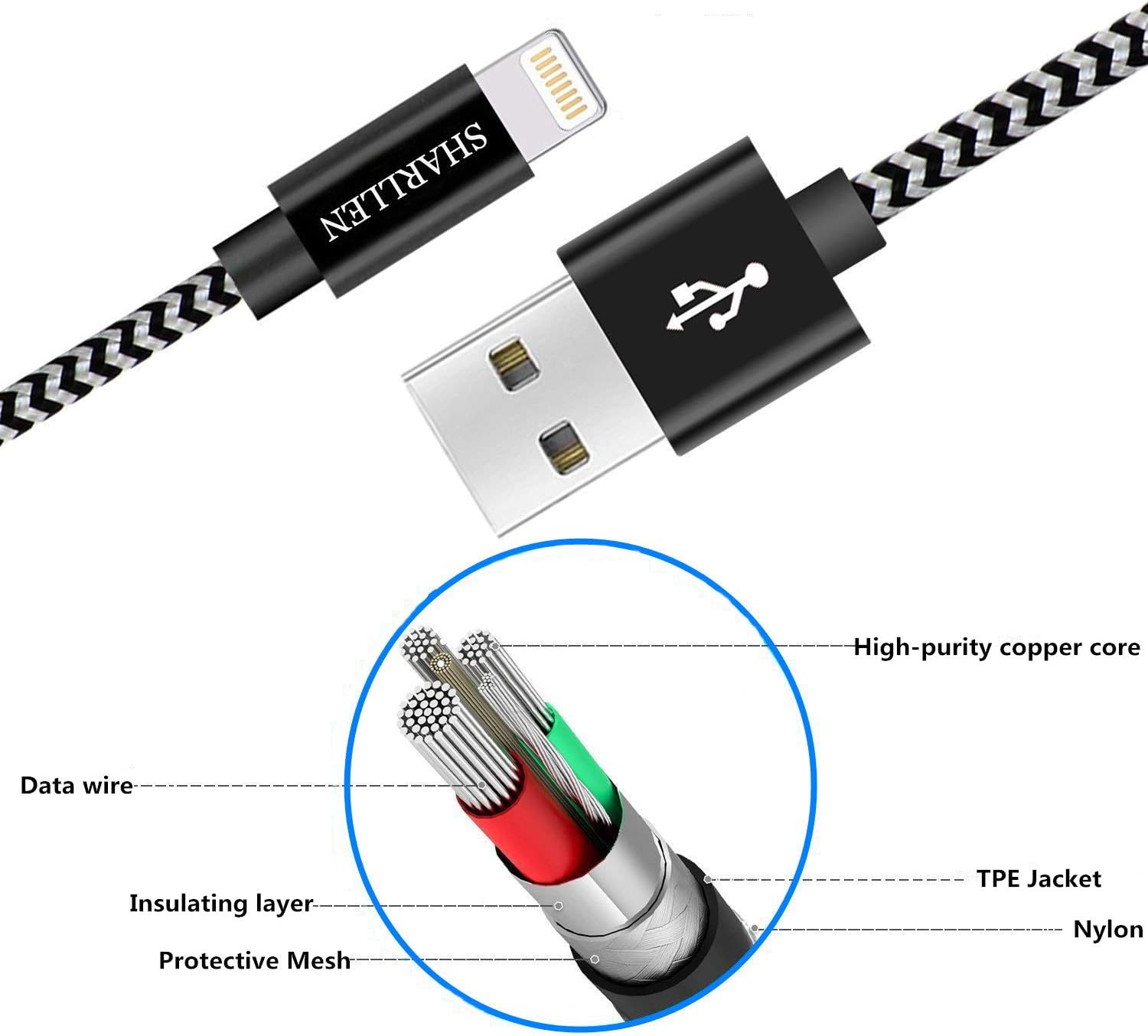 Review iPhone Charger Cable 3Pack 3FT MFi Certified Sharllen Nylon Braided iPhone Charging Cord Fast USB Charging Cell-Phone Lightning Wire Compatible iPhone 11/XS/Max/XR/X/8P/8/7/7P/6/iPad/iPod(Black-3FT)