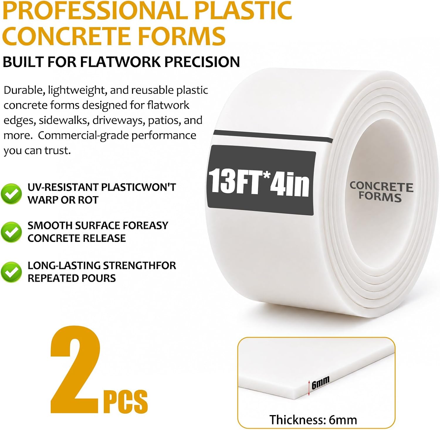 Concrete Edging Forms 1 Pack Flexible Plastic Paver Molds 10x400cm | Flexible Design, Landscape Edging, Plastic Material, 1 Pack Included