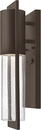Hinkley Shelter Medium Outdoor Wall Mount Lantern, Minimalist Style, Dark Sky-Compliant, Solid Aluminum/Clear Seedy Glass, Buckeye Bronze