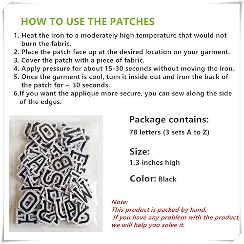 Miniatura 122 de Parches de letras para planchar de 1.3 pulgadas, 78 piezas, parches bordados del alfabeto A-Z para ropa, chaquetas, sombreros, mochilas, jeans