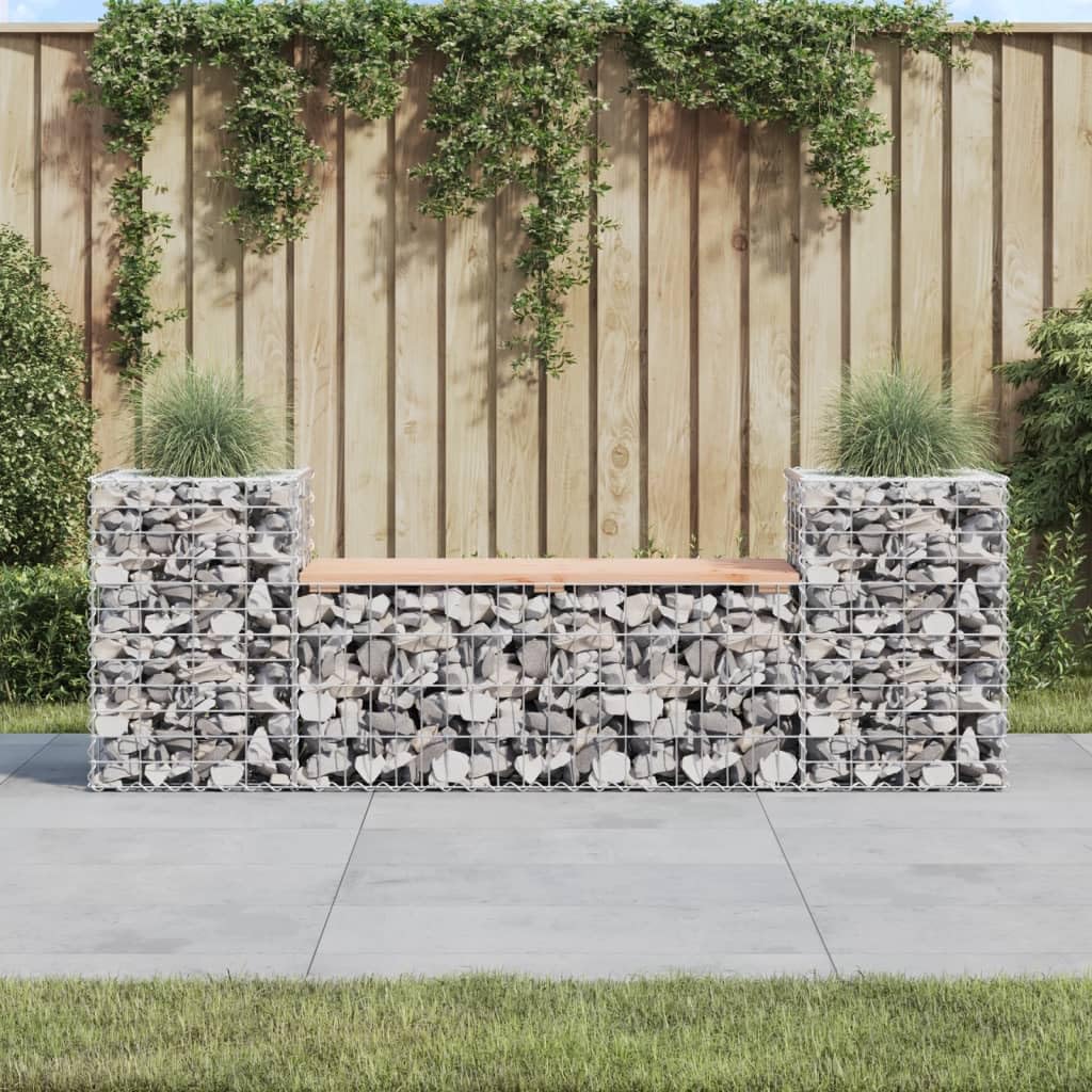 Gabionowa ławka ogrodowa z litego drewna daglezji, 183 x 41 x 60,5 cm, z donicami na rośliny na taras i na zewnątrz