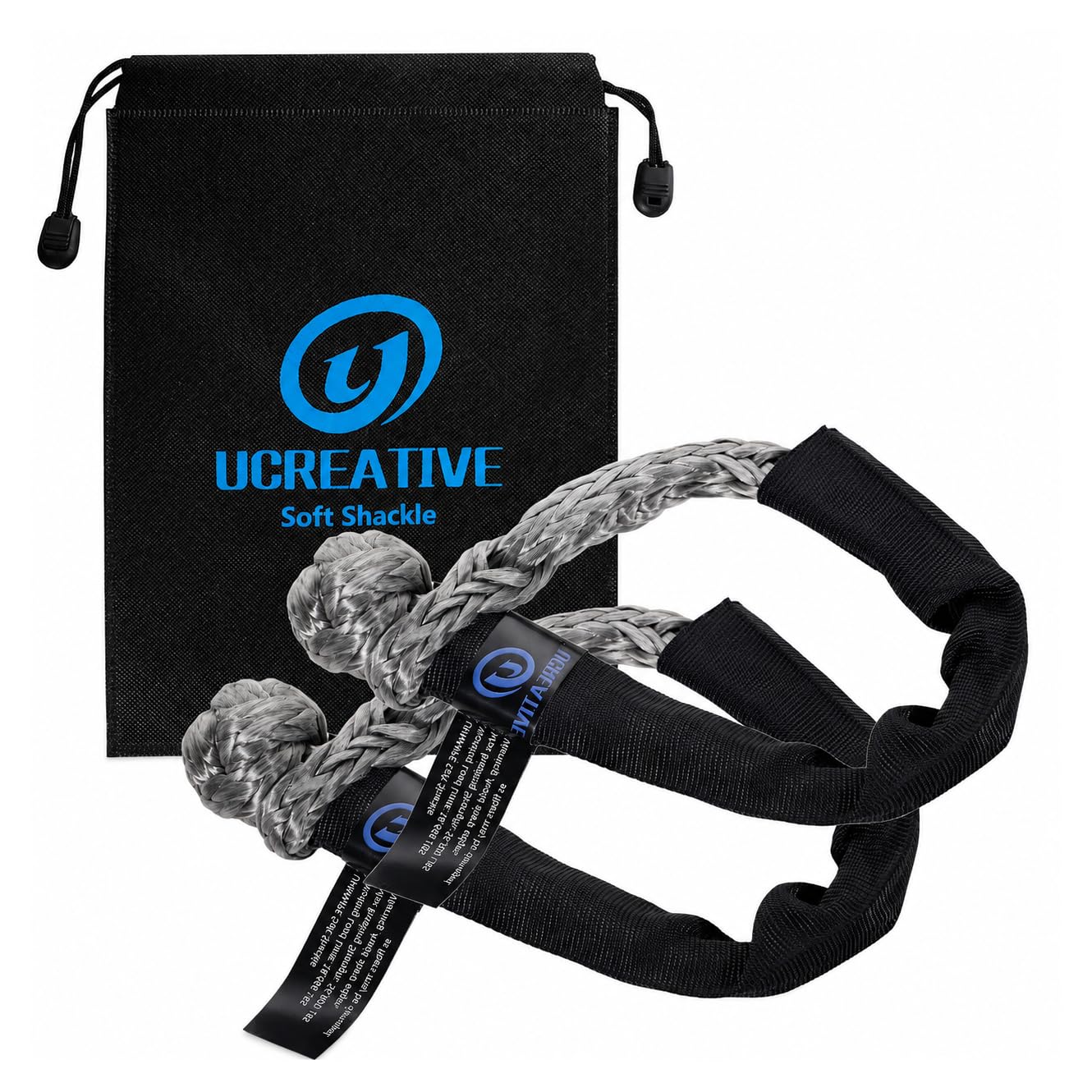 Ucreative 2PCS UHMWPE Soft Shackles 1/2 Inch x 22 Inch Gray