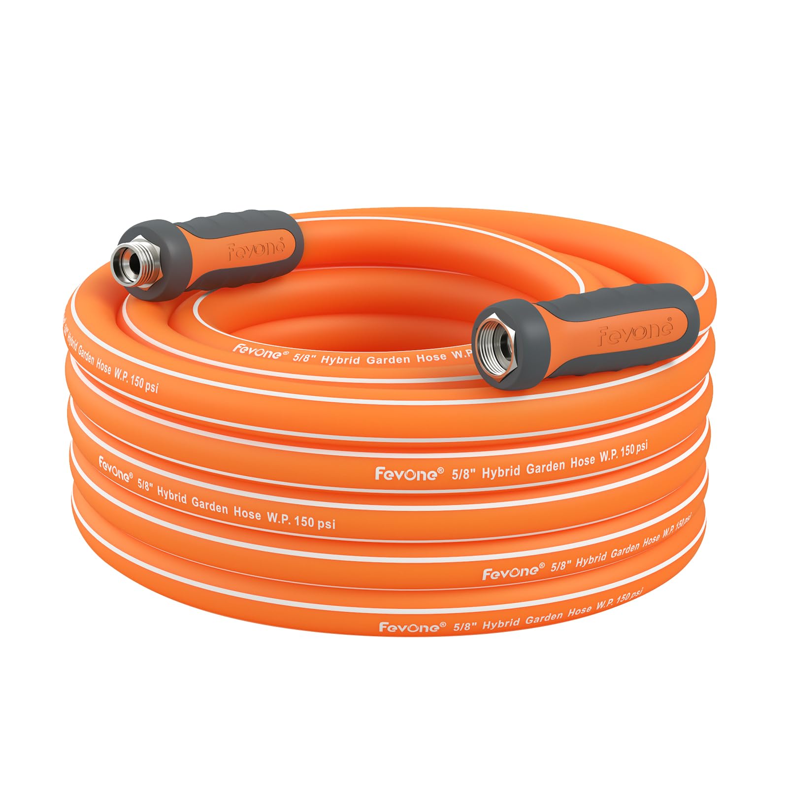 fevone garden hose 35 ft x 5/8 ", heavy duty water hose with rotatable grip handle, easy to connect, fits hoses/pipes of all replacement/replaceable parts, solid aluminum fittings, 2 years warranty