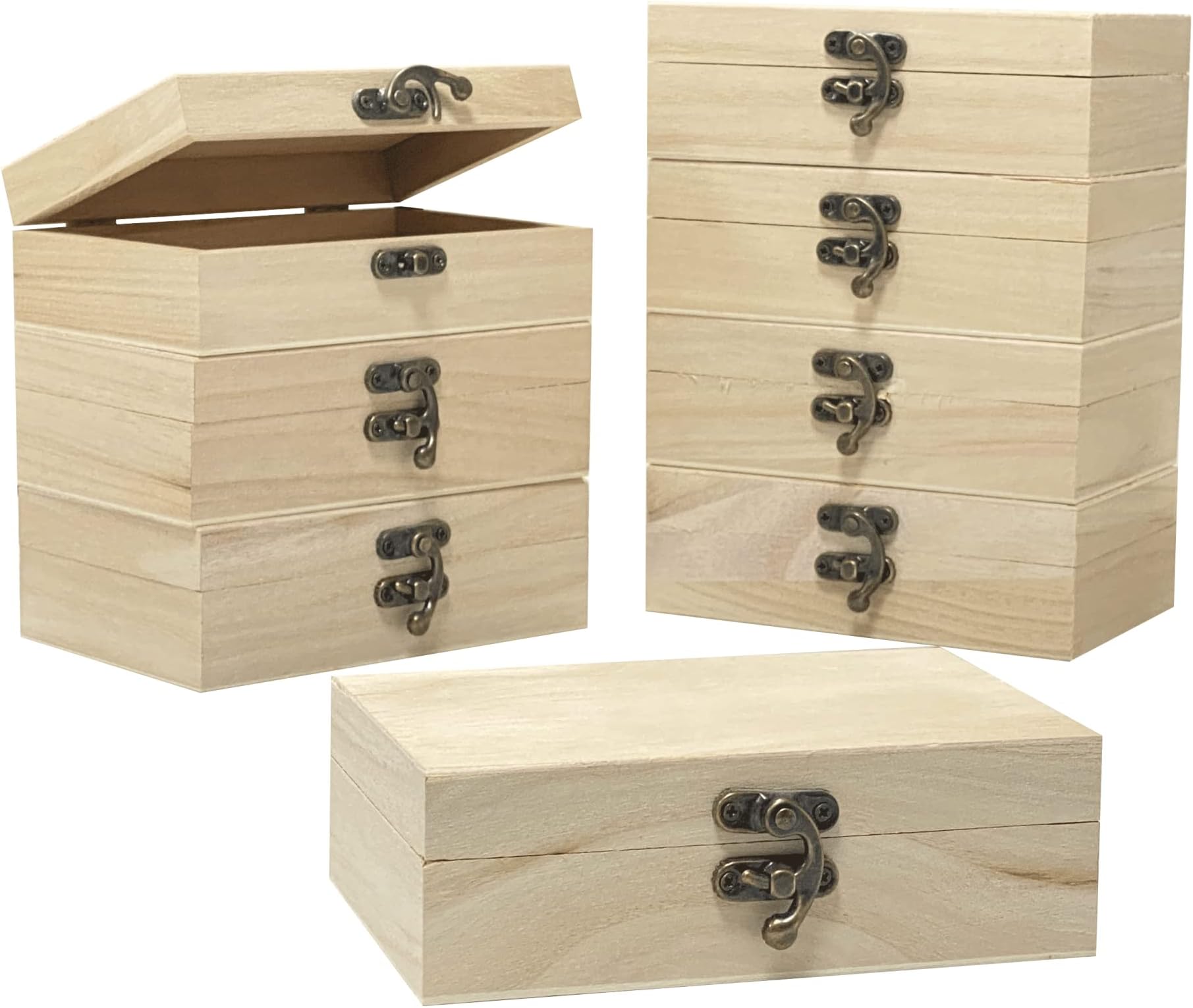 8 Pack 6 X 4 X 2 Inch Unfinished Wooden Box For Crafts Small Keepsake Box Treasure Chest Wood Jewelry Box