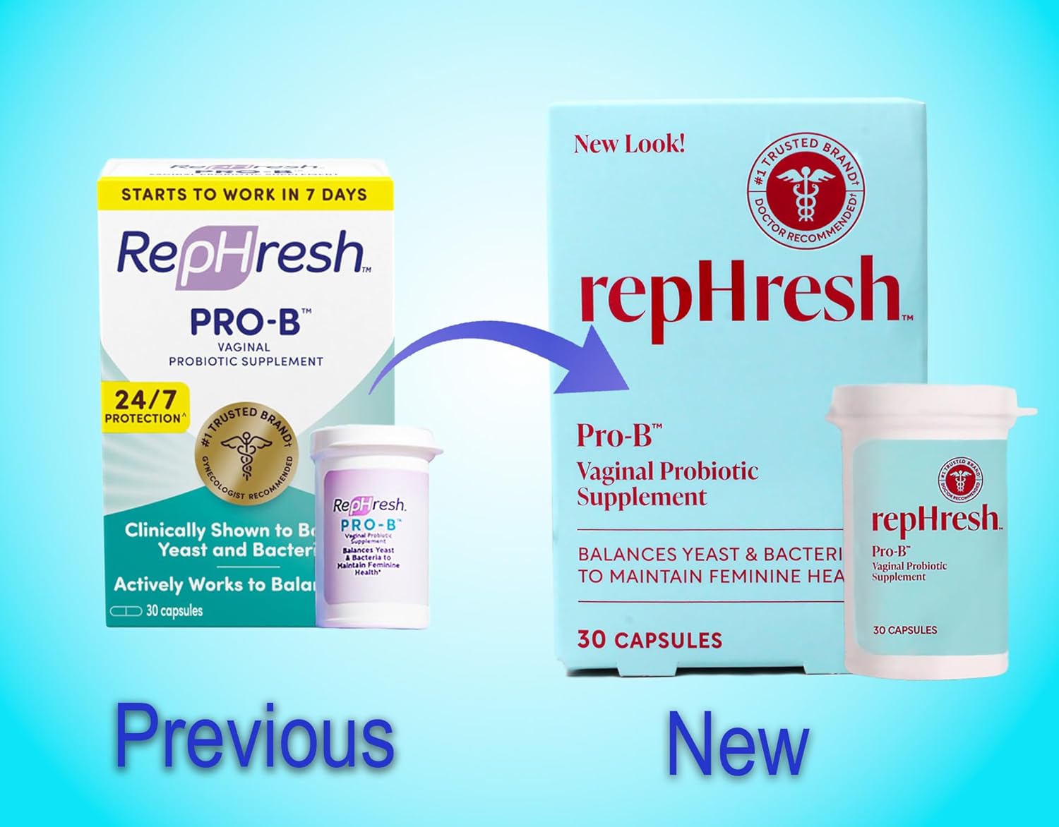 RepHresh Pro-B Vaginal Probiotic Supplement, Clinically Shown to Balance Yeast and Bacteria, 30 Capsules (Pack of 7)