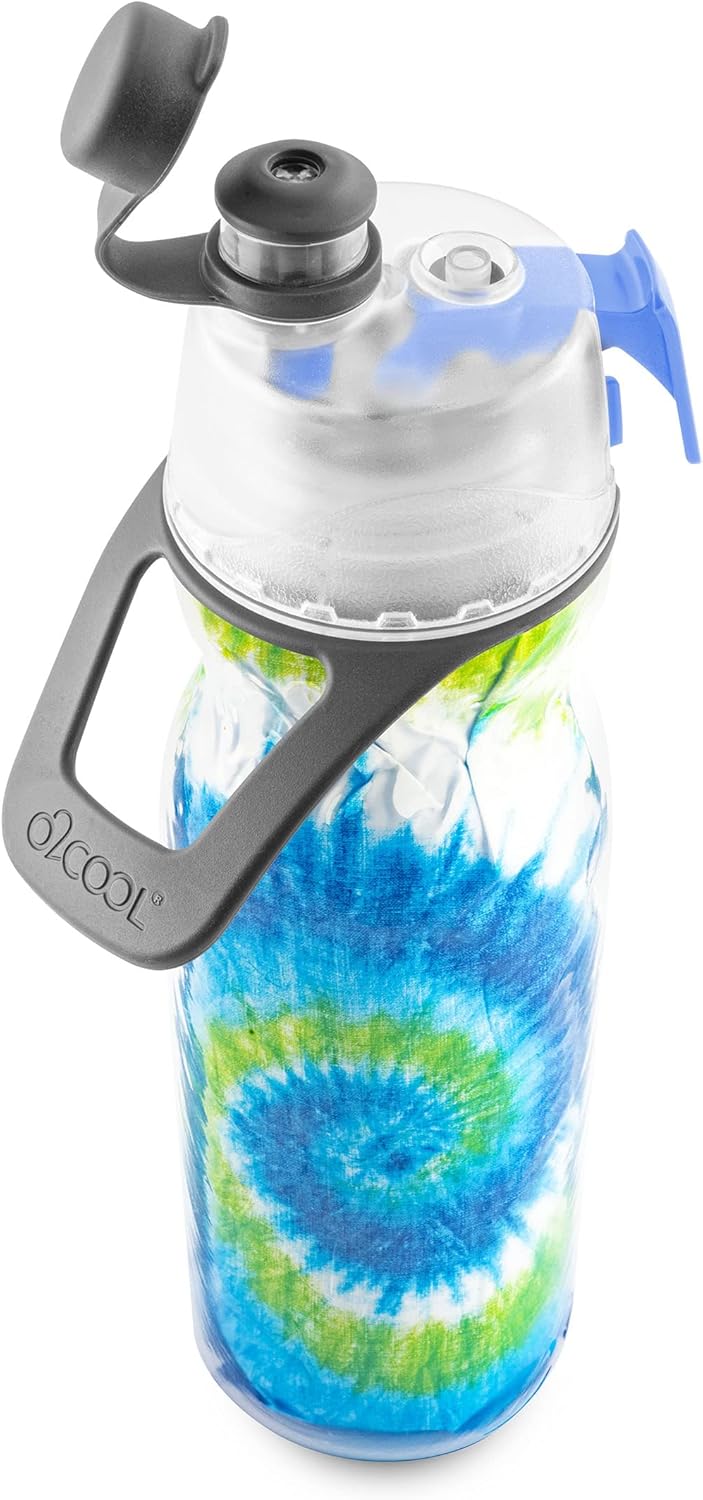O2COOL Mist 'N Sip Misting Water Bottle 2-in-1 Mist And Sip Function With No Leak Pull Top Spout Reusable Sports Water Bottle - 20 oz (Tie Dye Blue) - Image 3