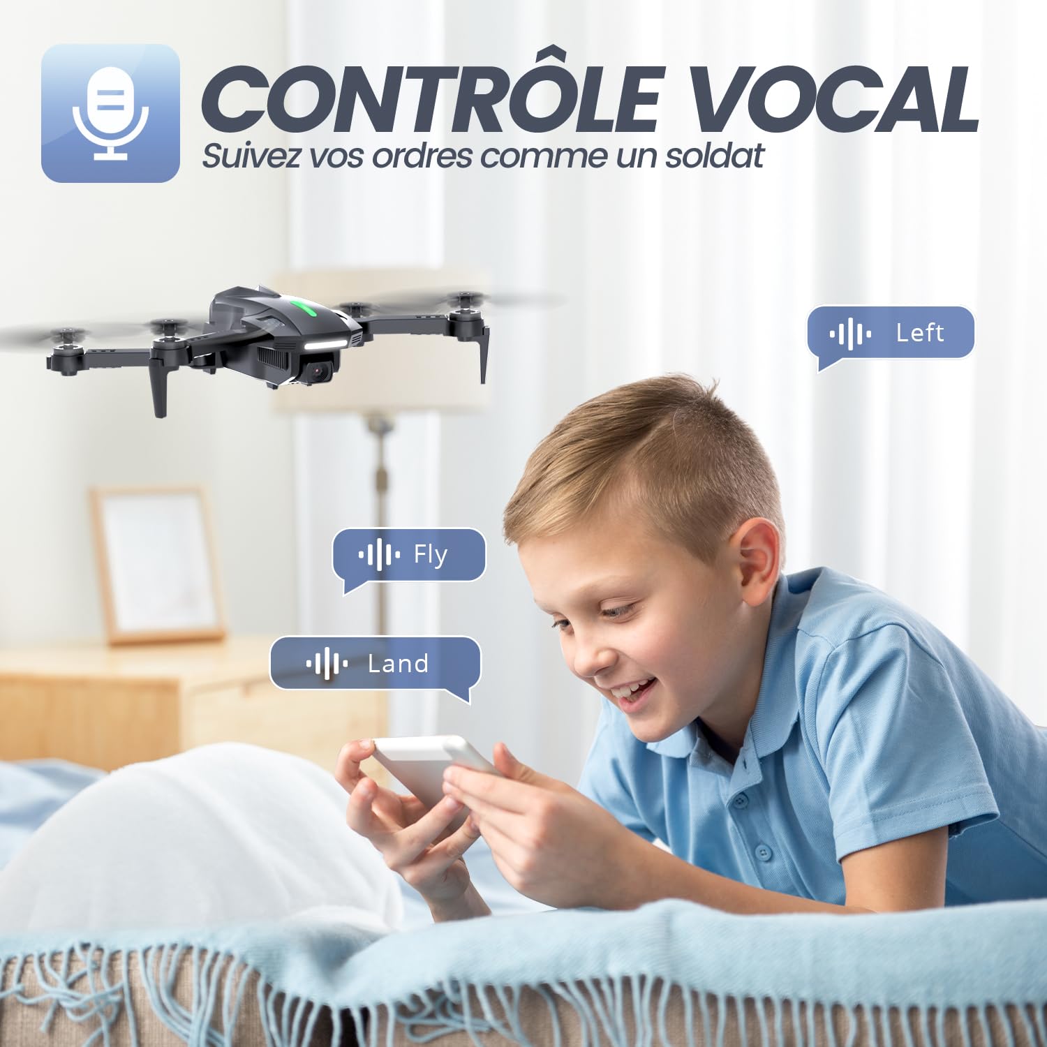 DEERC D70 Mini Drone avec 1080P HD Caméra pour Enfants et Adultes, FPV Quarcopter RC Pliable pour Garçons et Filles avec Mode sans Tête, Vol par Tape, 360° Flips, Contrôle Vocal et Gestuel, 2 Piles