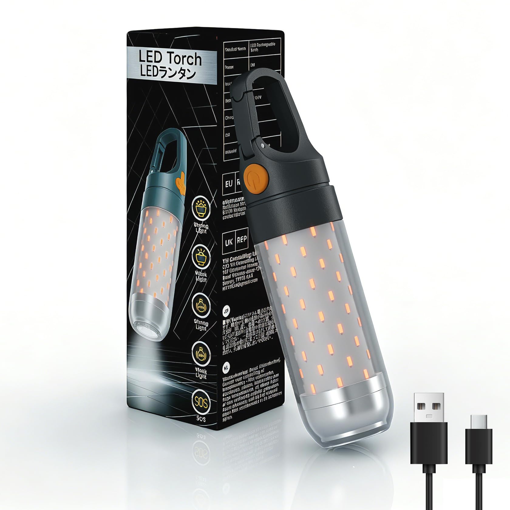 LUTW Camping Light, Super Bright LED Torch Rechargeable, Black, 1 Pack