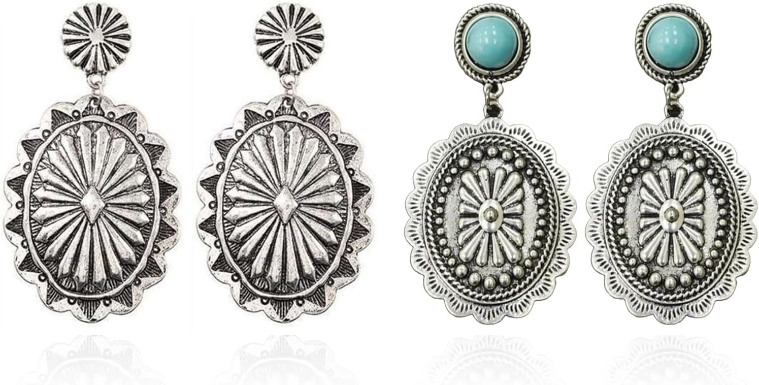 Western Earrings for Women Vintage Concho Turquoise Dangle Country Concert Western Outfit