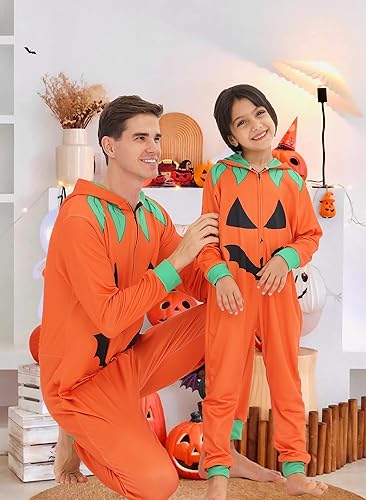 Miniatura 5 de Pijama familiar de Halloween para disfraz de calabaza para adultos, pijamas a juego para parejas y niños