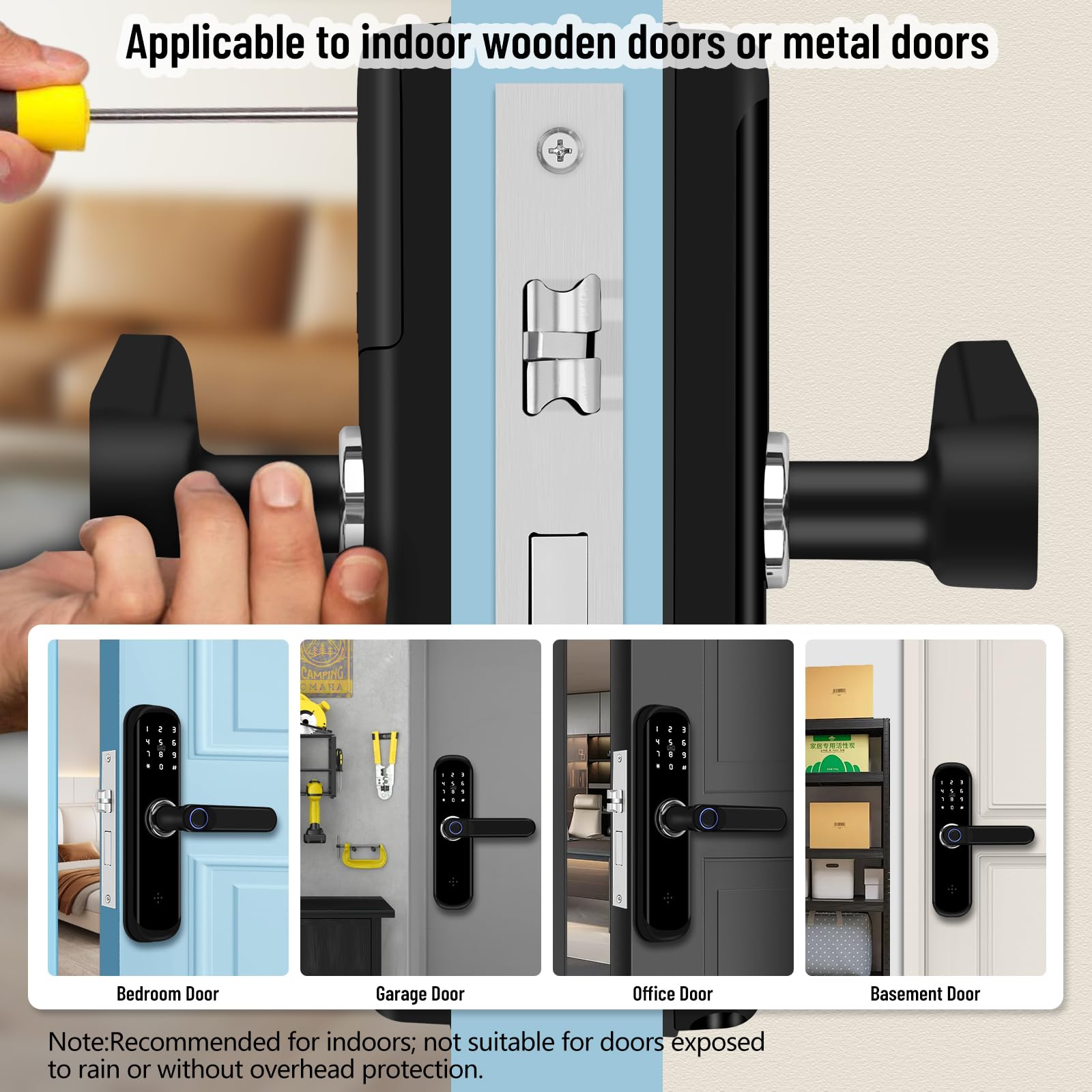 Tuya Smart Door Lock - Serratura per porta con impronte digitali e tastiera con maniglia | Serratura elettronica Bluetooth | Adatto per case, appartamenti e uffici | Serratura elettronica a