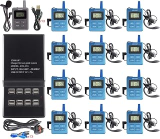 EXMAX ELGT-470 UHF Wireless Audio Tour Guide/Monitoring System 100 Channels for Training,Exhibition,Civic Meeting,Translation,Presentations(1 Transmitter & 12 Receivers with 16-port USB Charger Base)