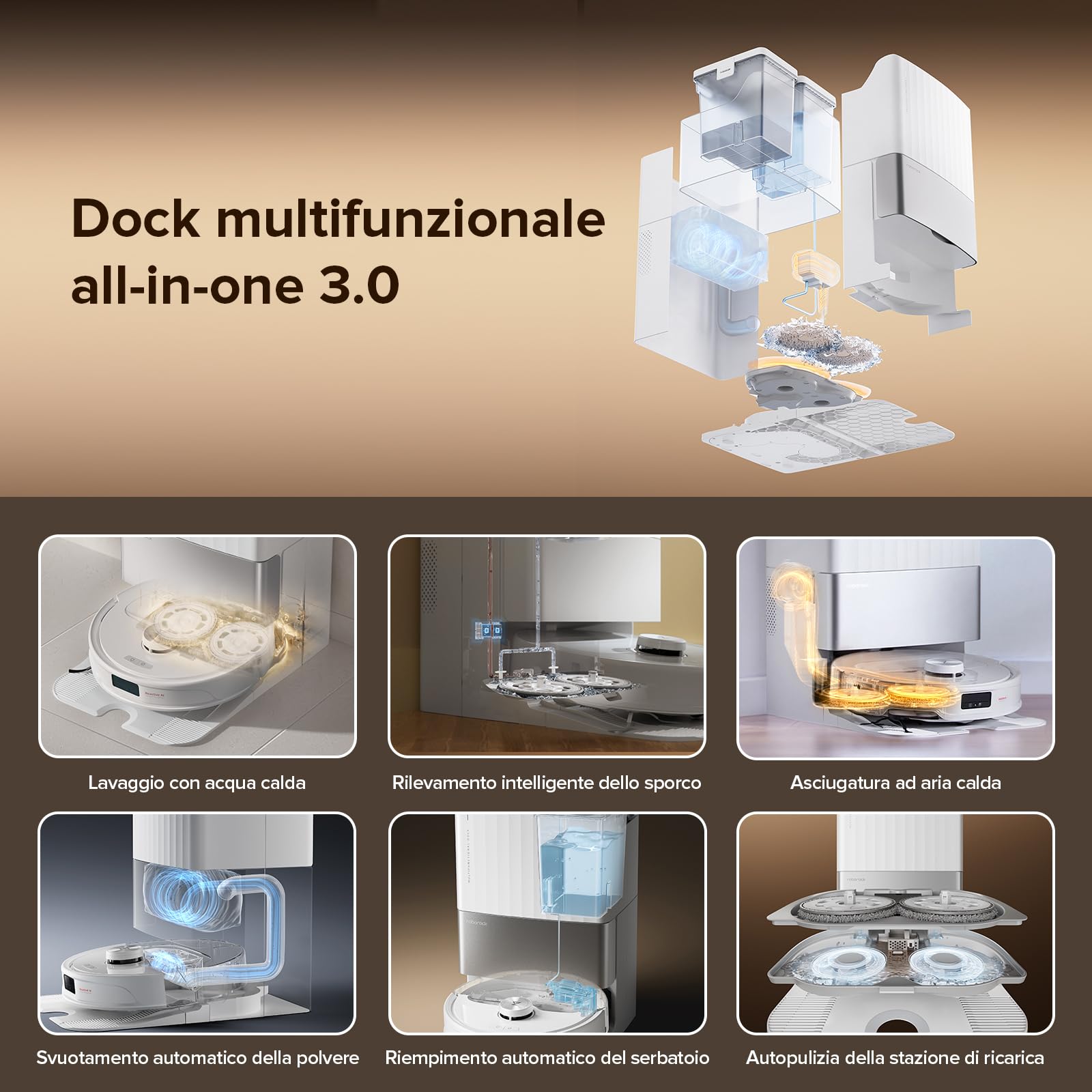 roborock Qrevo Master Set Robot Aspirapolvere con Funzione Mopping&Mop Sollevabile, Design FlexiArm, Potenza di Aspirazione HyperForce® di 10.000 Pa, Rilevamento dello Sporco, Bianco