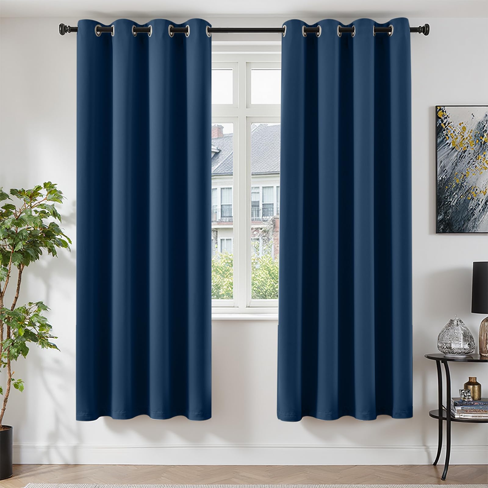 TOPICK Cortinas Opacas Termicas 2 Piezas Azul Oscuro 140An x 220Al cm | Aislantes Frio y Calor Cortinas Salon Grises con Ojales para Ventanas Dormitorio Cocina Modernas Blackout Cortina