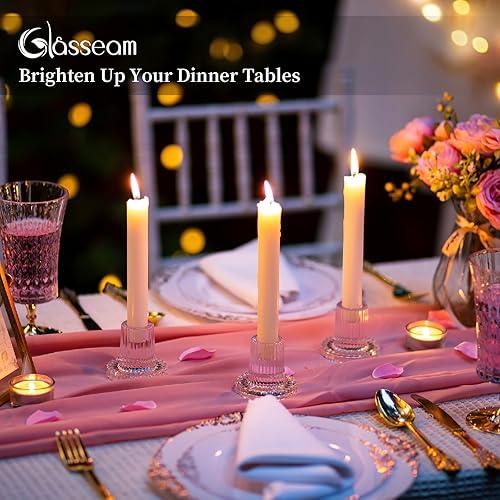 Miniatura 4 de Glasseam Candelabro de cristal juego de 2 portavelas transparentes para centro de mesa, moderno soporte para palitos cónicos pequeños y modernos