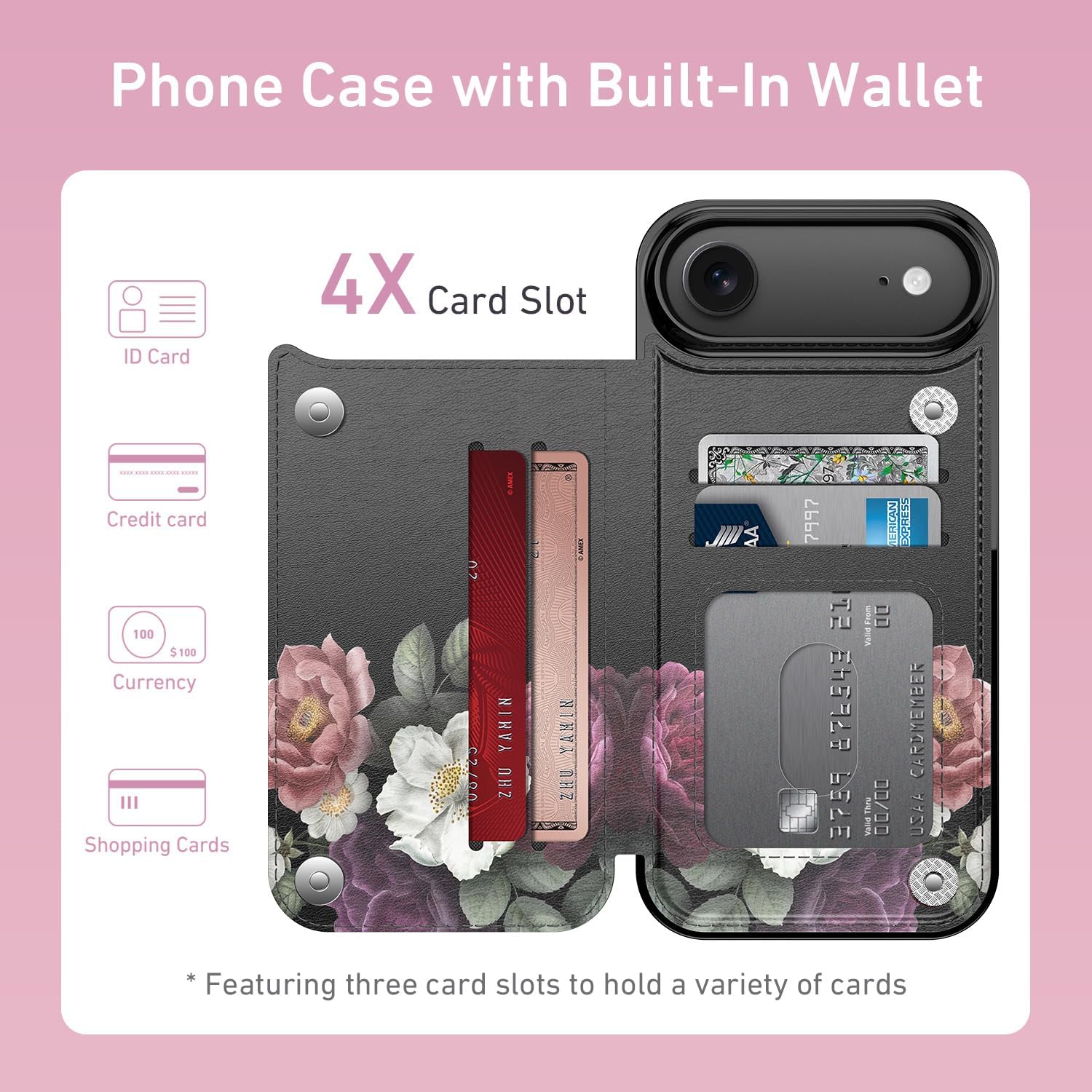 LETO for iPhone Air Wallet Case with Card Holder - Flip Folio Leather Kickstand - Fashionable Flower Designs - Shockproof Protective Phone Cover for iPhone 17 Air Women and Girls - Cute Flrals - Image 2