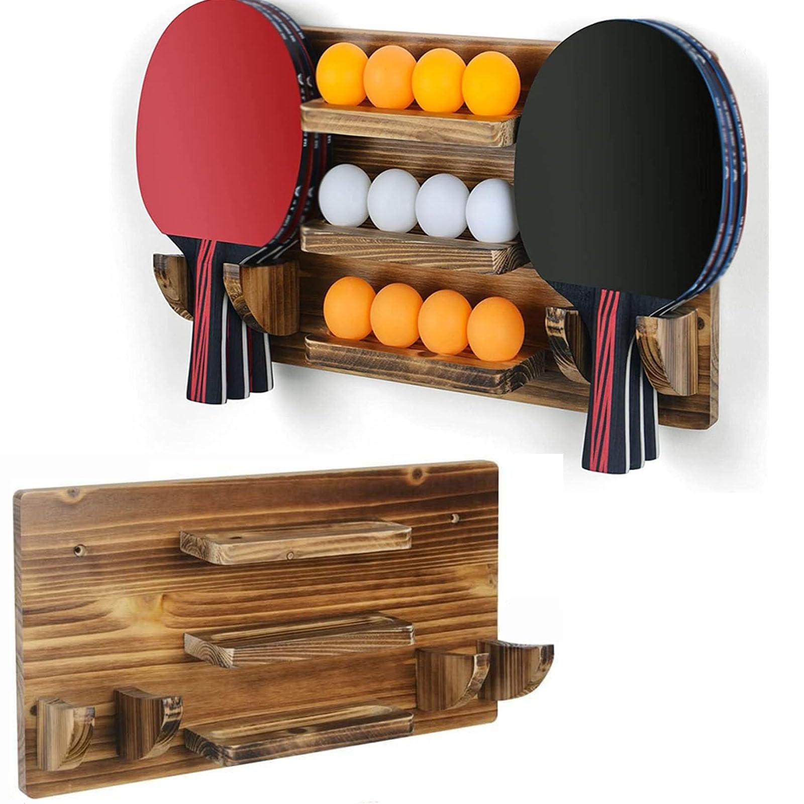 THE WHITE SHOP Ping Pong Paddle Holder, Ping Pong Paddle Storage Rack Wall Mounted Holds 6 or 8 Paddles and 12 Balls, Table Tennis Racket Display Organizer for Game Room,Home