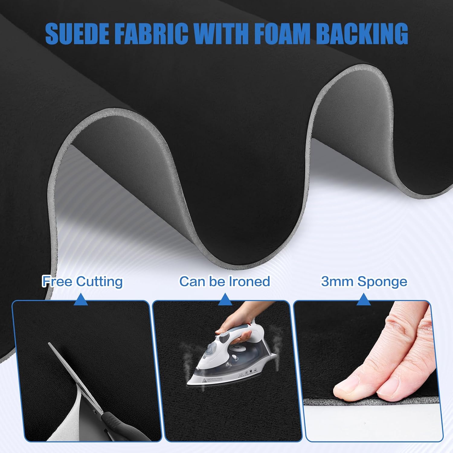FONUNO Auto Suede Headliner Fabric with 1/9" Foam Backing Suede Car Roof Headliner Fabric Auto Interior Replacement Material for Automotive SUV RV Boat Roof DIY Repair (120" L x 60" W, Black)