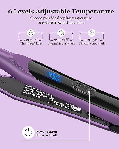 Miniatura 4 de DSHOW Plancha plana de 12 pulgada, plancha plana pequeña para cabello corto, mini alisador de pelo de cerámica turmalina con bolsa, 6 temperaturas,