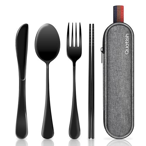 Travel Utensils with Case, Quatish Portable Silverware Set for Work,