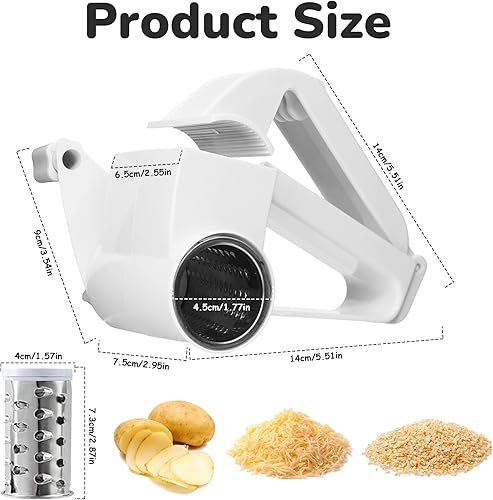 Miniatura 3 de Rallador de queso giratorio para queso duro, chocolate y nueces, tambor de acero inoxidable, mango ergonómico, fácil de limpiar, molinillo de queso
