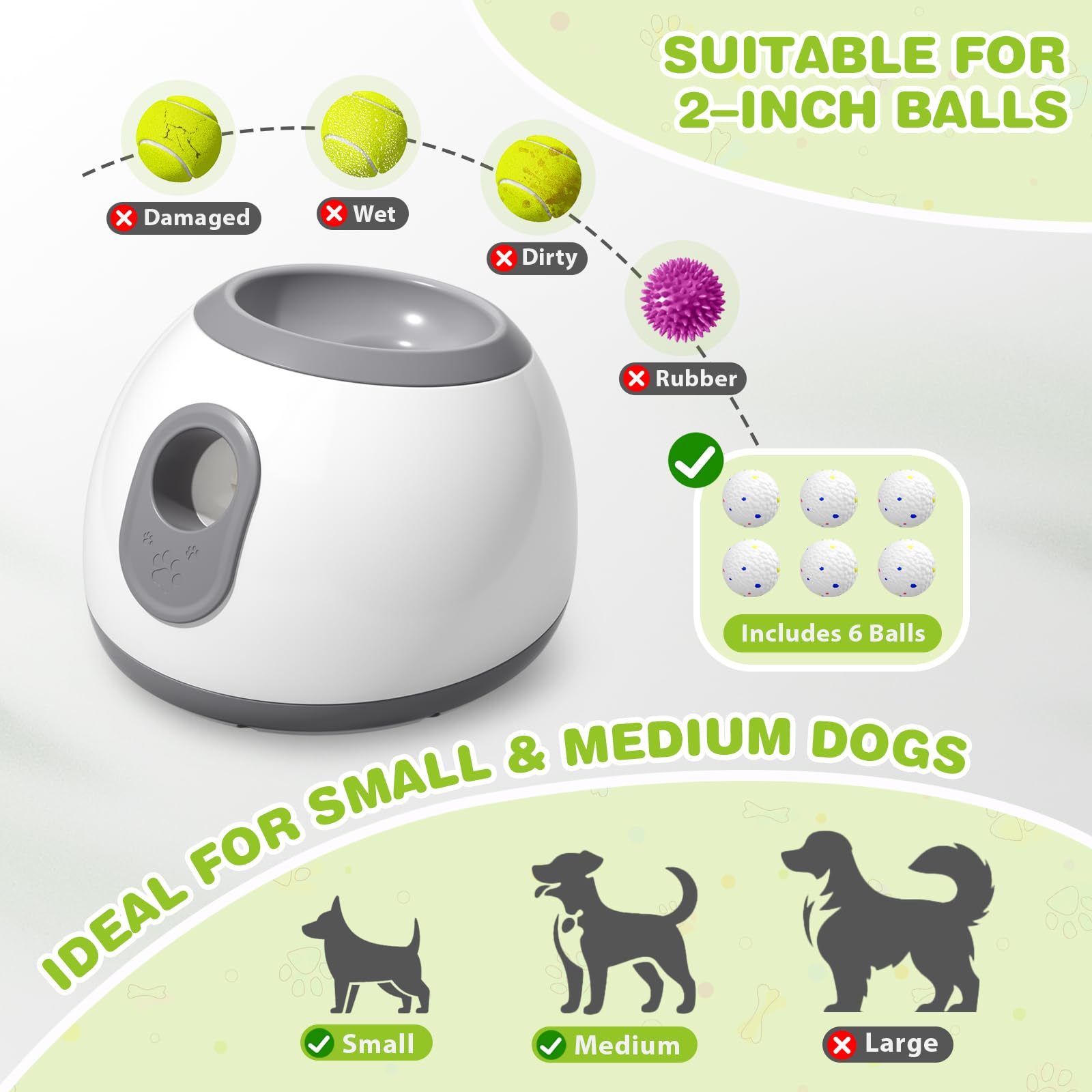 lancia palline per cani,lancia pallines per canii automatico con 6 pallinee da tennis da 2'',palla interattiva per canii distanza regolabile 10/20/30ft spara pallines per cani giochi