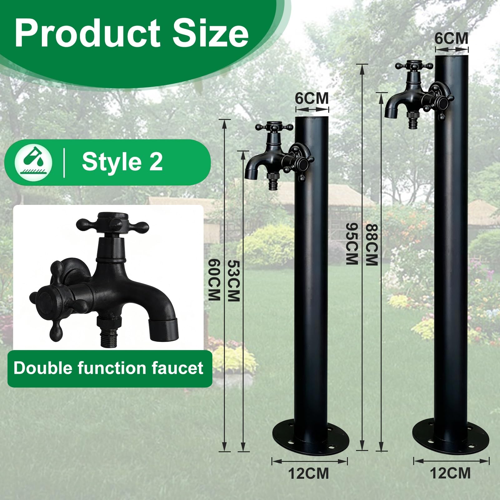 Colonne d'eau verticale extérieure pour jardin, double robinet autoportant, anti-gel, pour terrasse, jardin et pelouse