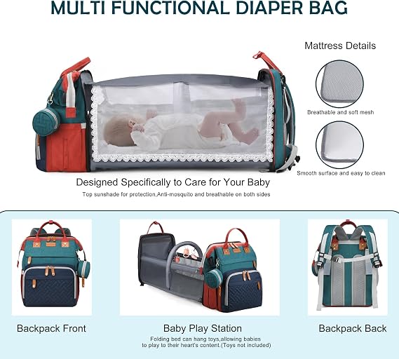 Diaper Bag Backpack with Changing Station, Waterproof for Travel, RGB