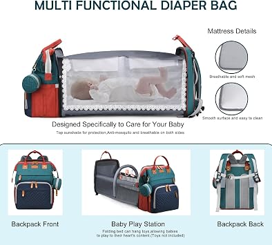 Diaper Bag Backpack with Changing Station, Waterproof for Travel, RGB