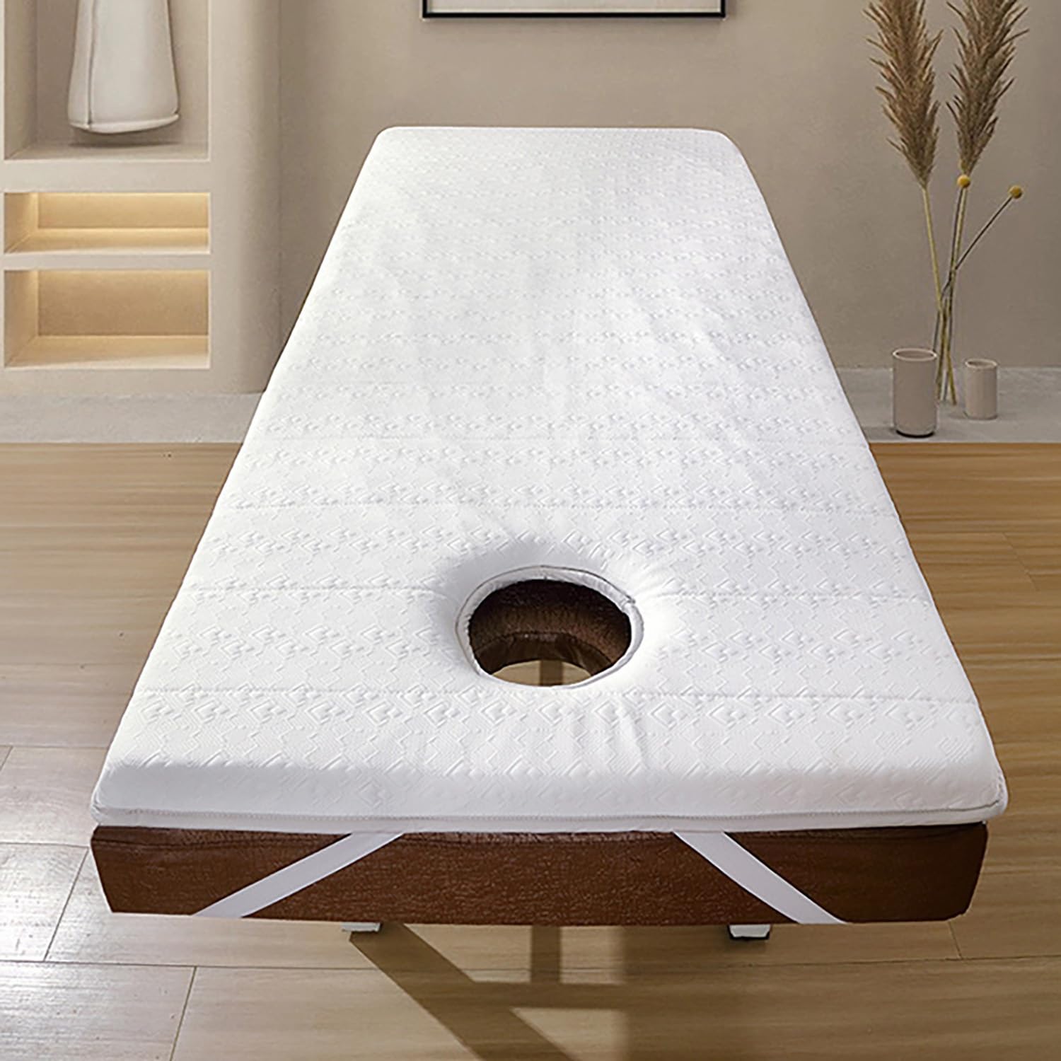 Topper para Camilla de Masaje Viscoelástico Colchoneta para Camilla de Pestañas con Agujero Facial Colchón Profesional para Extensiones de Pestañas Antideslizante(Blanco,190x70x6cm)