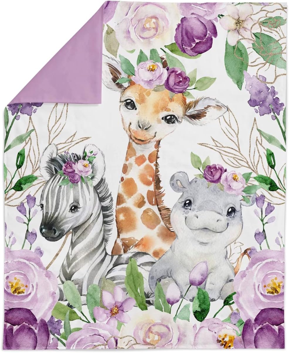 UNIQUE Safari Violet Flowers Roses Cotton Sateen Quilting Panel 19x25in - Ideal for Baby Quilts Blankets