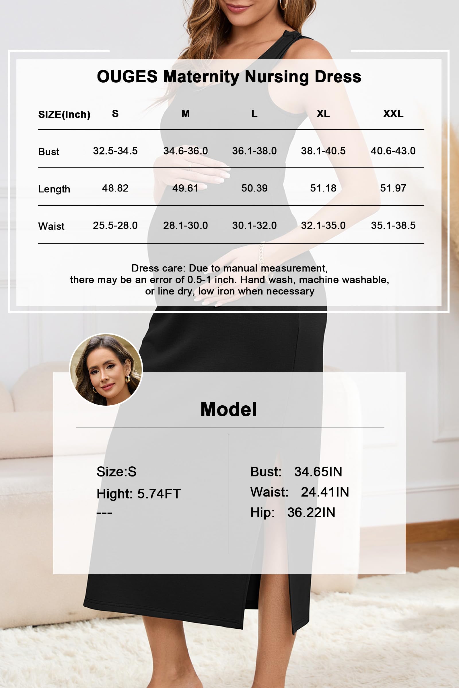 OUGES Damen 2025 Sommer Stillkleid Split Midi Ärmellos Umstandskleid Lässiges Scoop Neck Umstandsmode