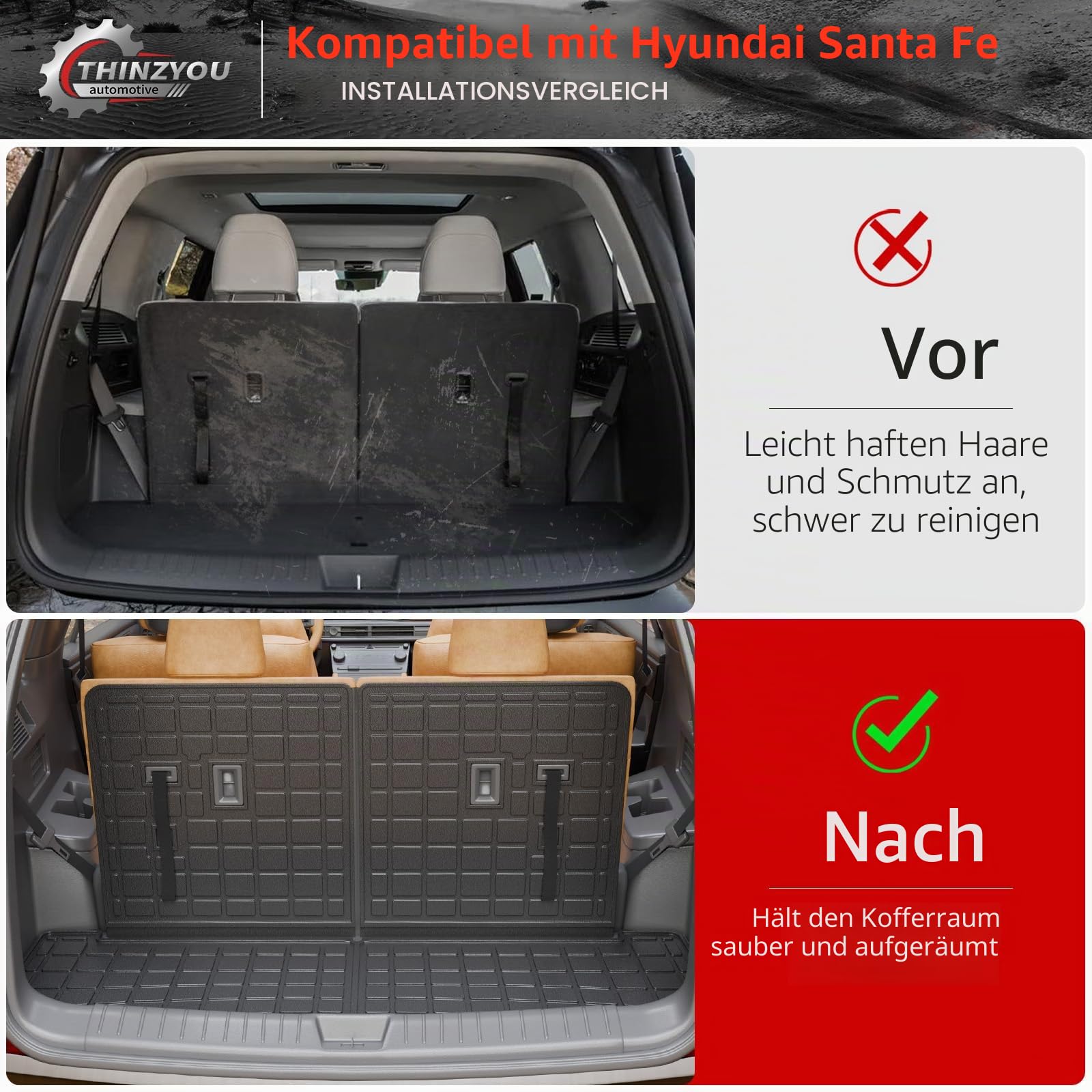Kofferraumwanne, kompatibel mit Hyundai Santa Fe 2024 2025, Kofferraumwanne, TPE, Allwetter-Rücksitzbezug, Schutz für Santa Fe (2024 2025, Kofferraummatte mit Rückenlehnenmatte)